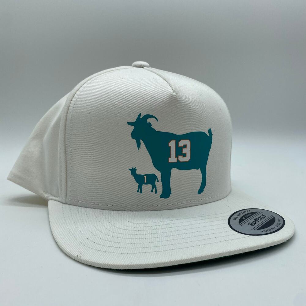 NFL Dolphins Marino Tua Goat White Snapback Trucker Hat Miami Streetwear